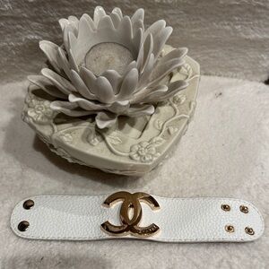 White Leather Bracelet with Gold Logo